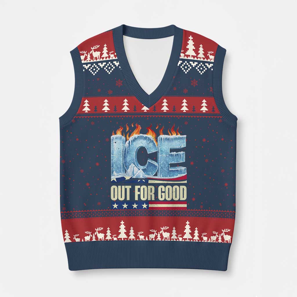 Ice Out For Good Patriotic Protest V-Neck Knit Sweater Vest Patriotic Burn Ice Justice Political Resistance