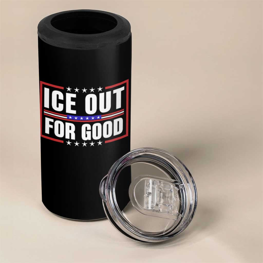 Ice Out For Good Patriotic Protest 4 in 1 Can Cooler Tumbler Justice Resistance Red White and Blue