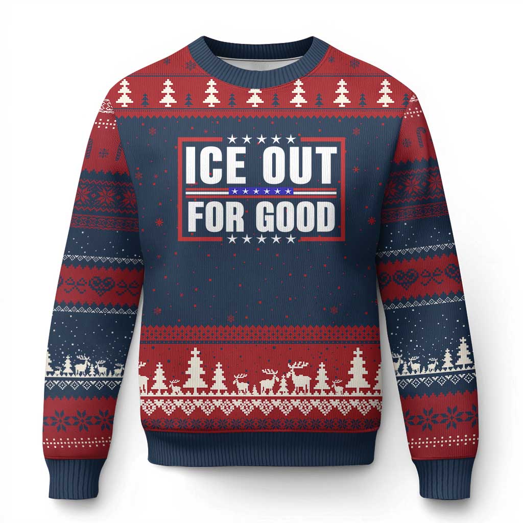 Ice Out For Good Patriotic Protest Ugly Christmas Sweater Justice Resistance Red White and Blue