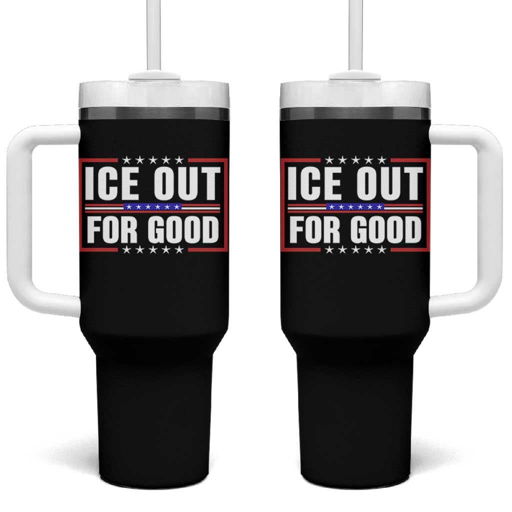Ice Out For Good Patriotic Protest Tumbler With Handle Justice Resistance Red White and Blue
