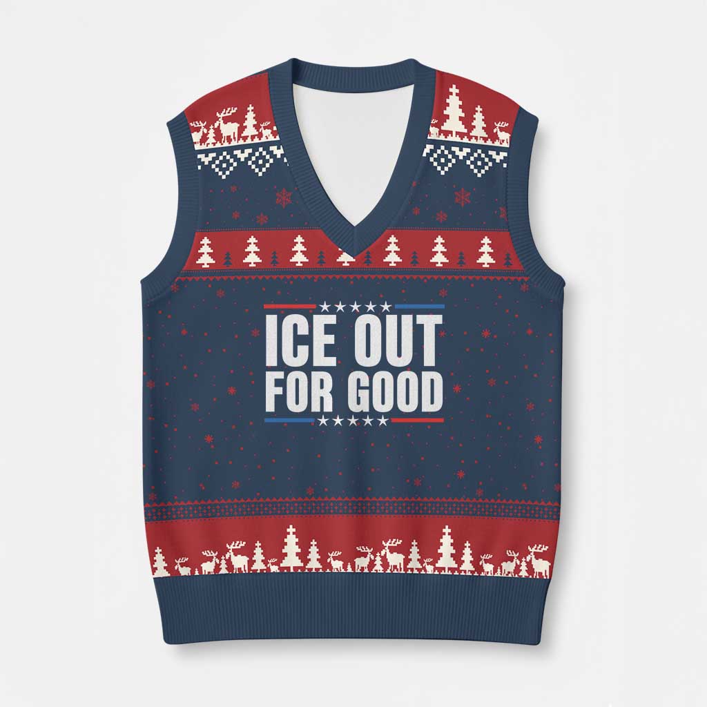 Ice Out For Good Patriotic Protest V-Neck Knit Sweater Vest Justice Political Resistance