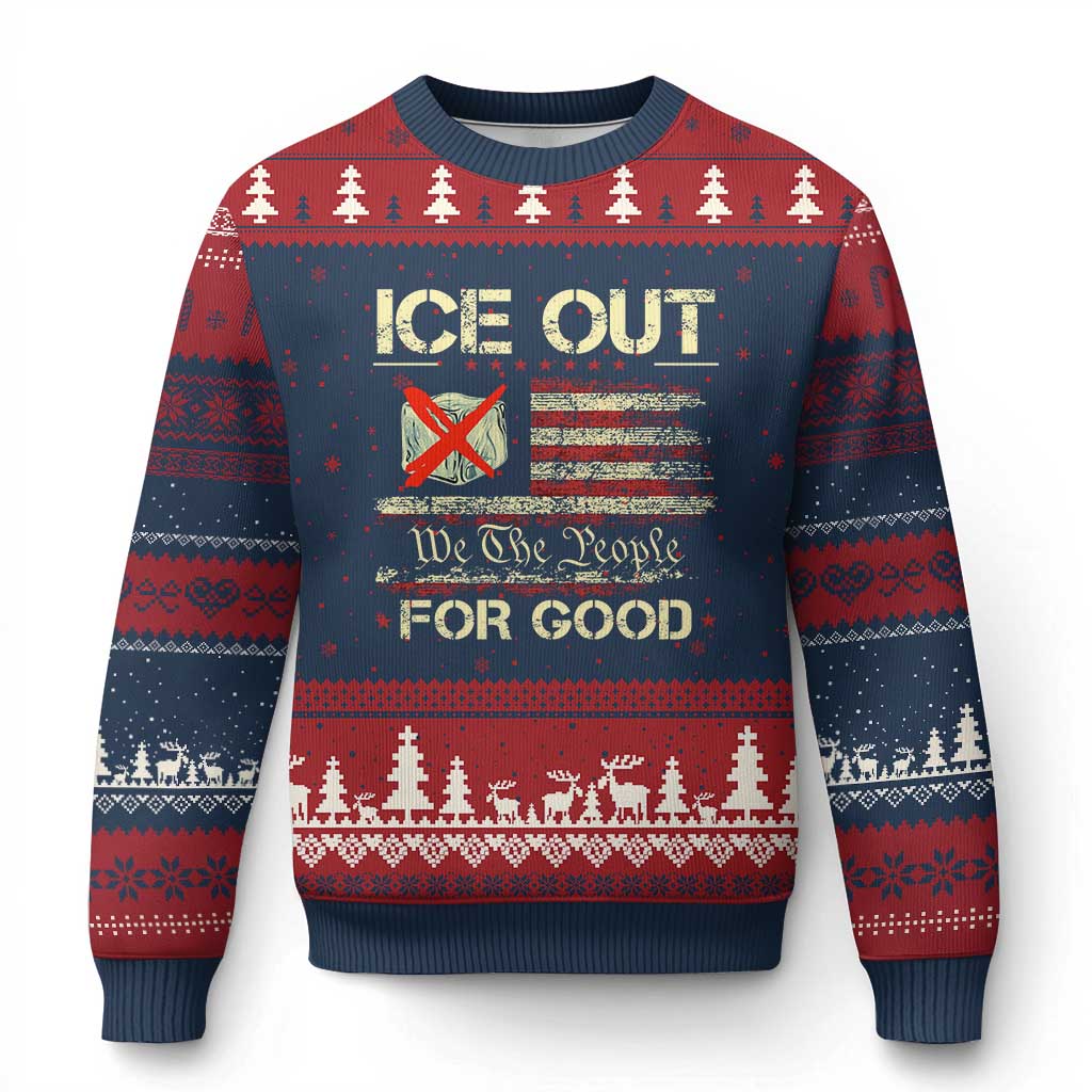 Ice Out For Good We The People Ugly Christmas Sweater Justice and Freedom Political Resistance American Flag