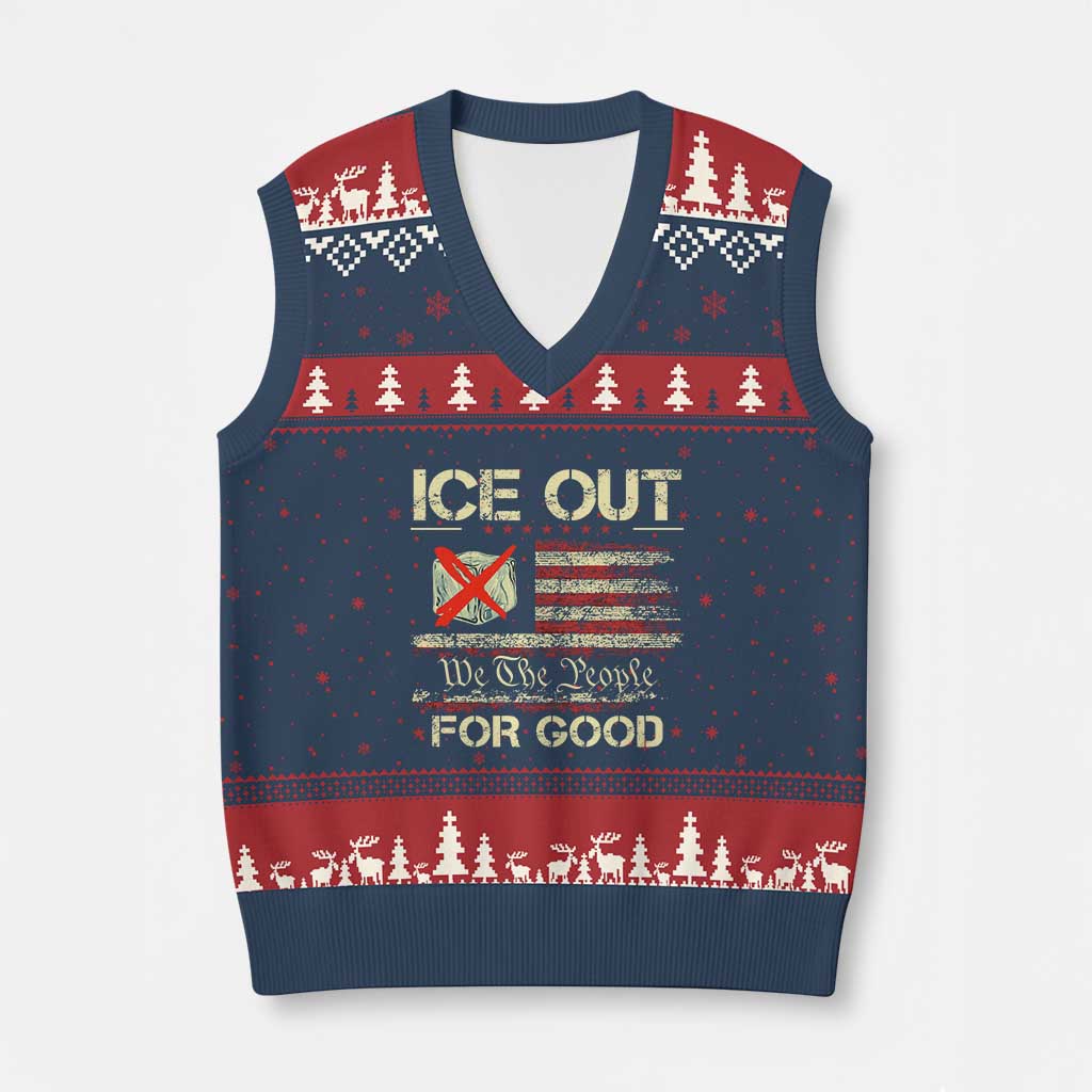 Ice Out For Good We The People V-Neck Knit Sweater Vest Justice and Freedom Political Resistance American Flag