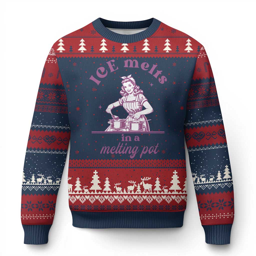 Ice Melts In A Melting Pot Ugly Christmas Sweater Funny Cooking Woman Retro Feminist Political Statement