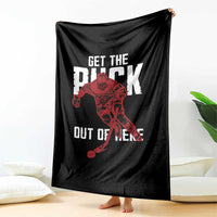 Get The Puck Out of Here Throw Blanket Sarcastic Ice Hockey Pun Humor
