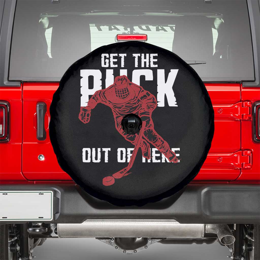 Get The Puck Out of Here Spare Tire Cover Sarcastic Ice Hockey Pun Humor