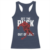 Get The Puck Out of Here Racerback Tank Top Sarcastic Ice Hockey Pun Humor