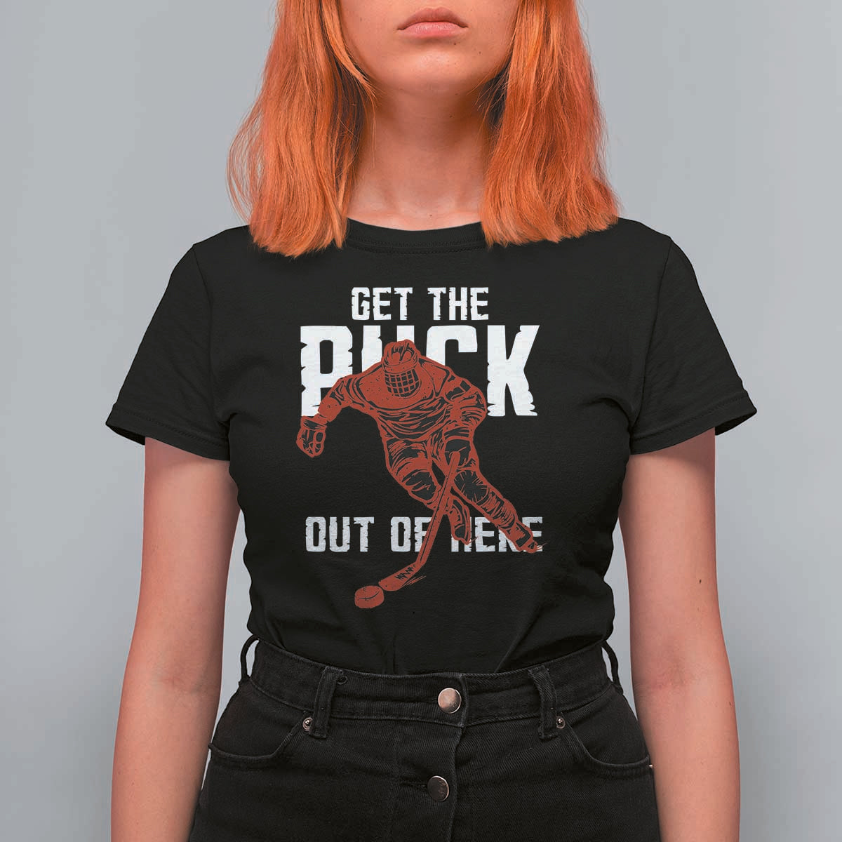 Get The Puck Out of Here T Shirt For Women Sarcastic Ice Hockey Pun Humor