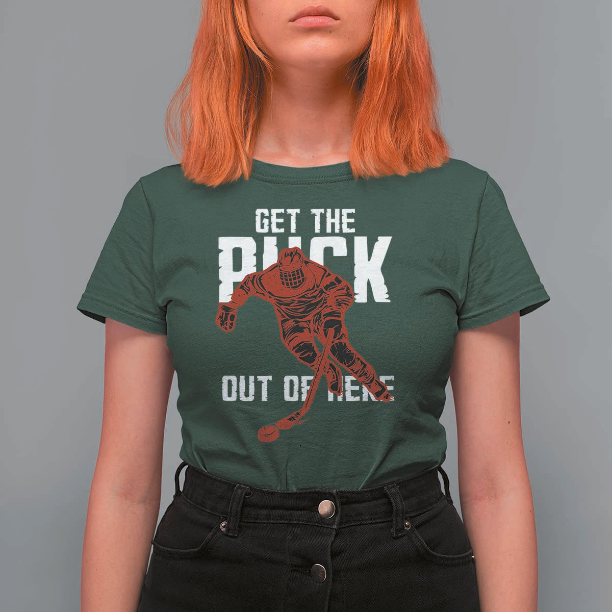 Get The Puck Out of Here T Shirt For Women Sarcastic Ice Hockey Pun Humor