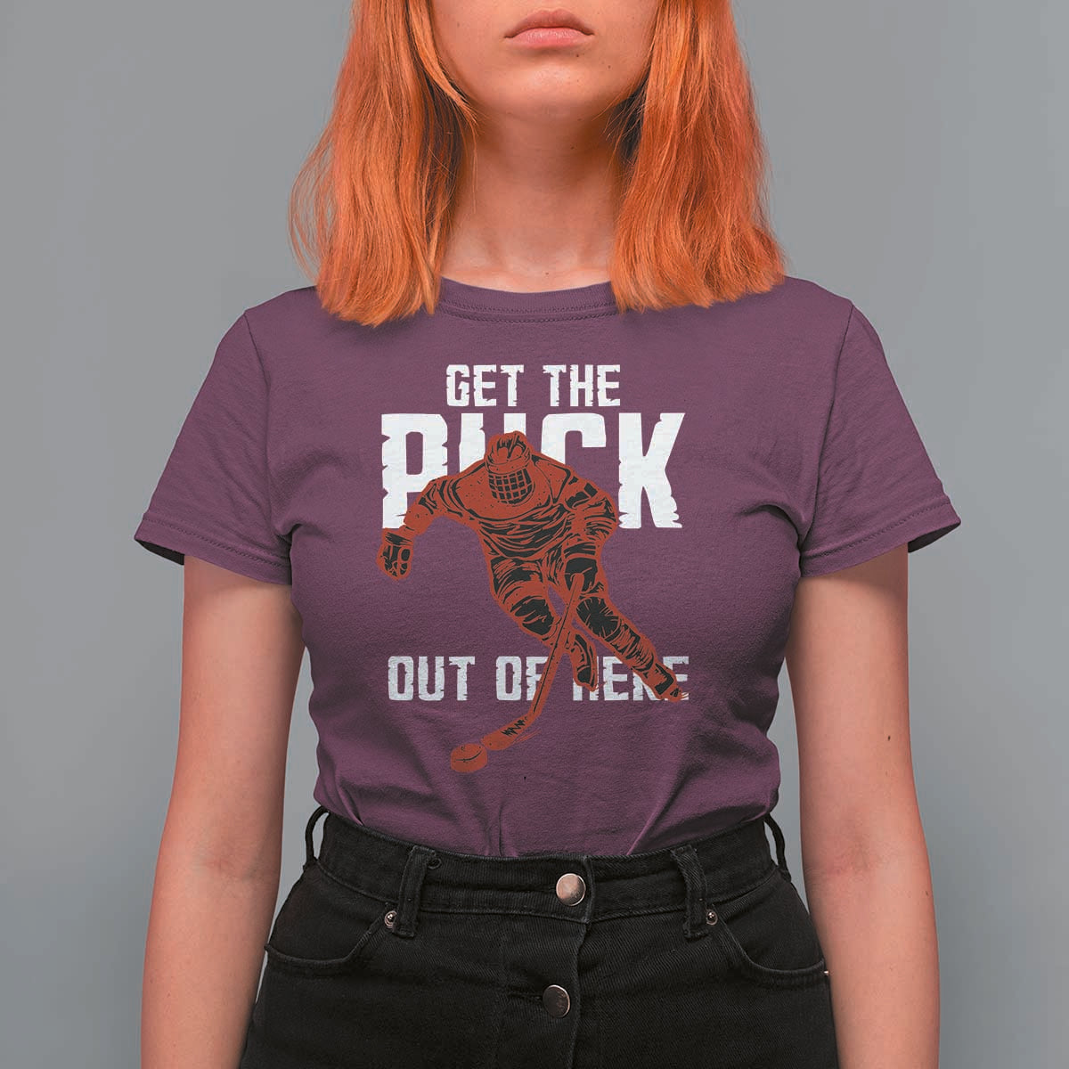 Get The Puck Out of Here T Shirt For Women Sarcastic Ice Hockey Pun Humor
