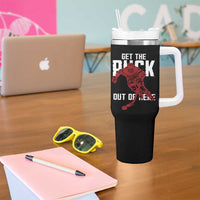 Get The Puck Out of Here Tumbler With Handle Sarcastic Ice Hockey Pun Humor