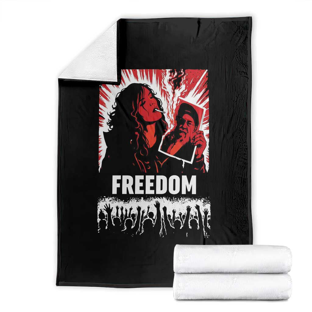 Freedom Iran Women Revolution 2026 Throw Blanket Lighting Cigarette with Burning Portrait Graphic