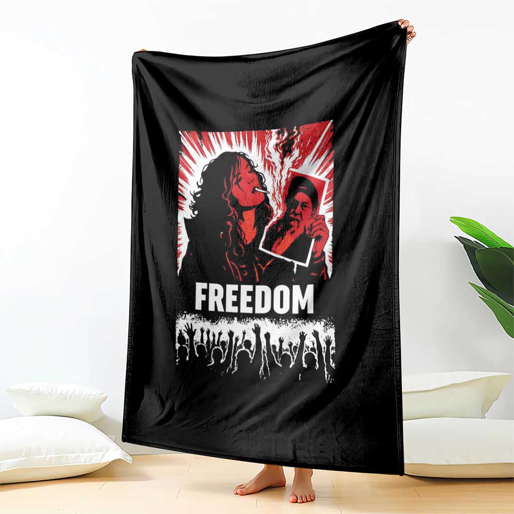 Freedom Iran Women Revolution 2026 Throw Blanket Lighting Cigarette with Burning Portrait Graphic