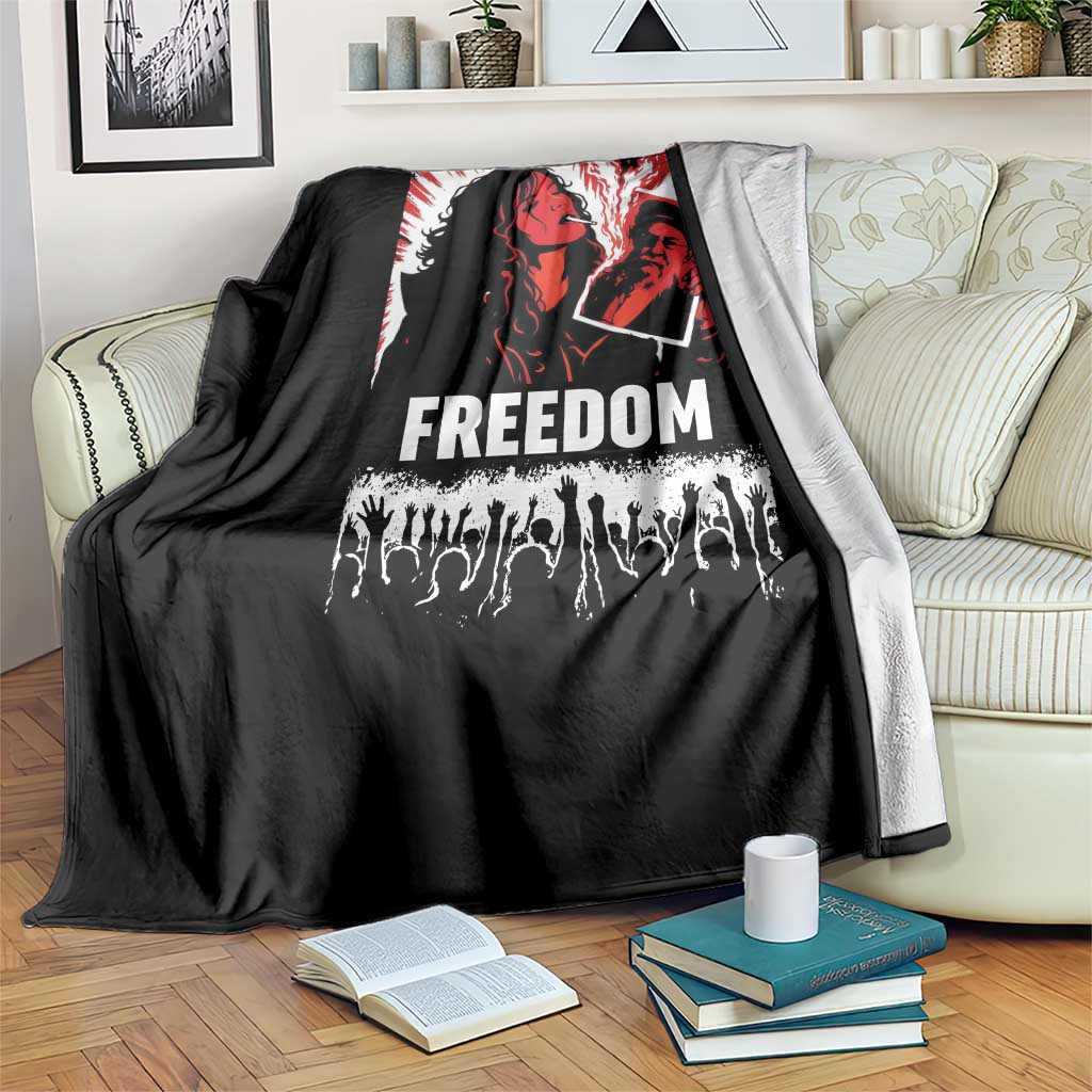 Freedom Iran Women Revolution 2026 Throw Blanket Lighting Cigarette with Burning Portrait Graphic
