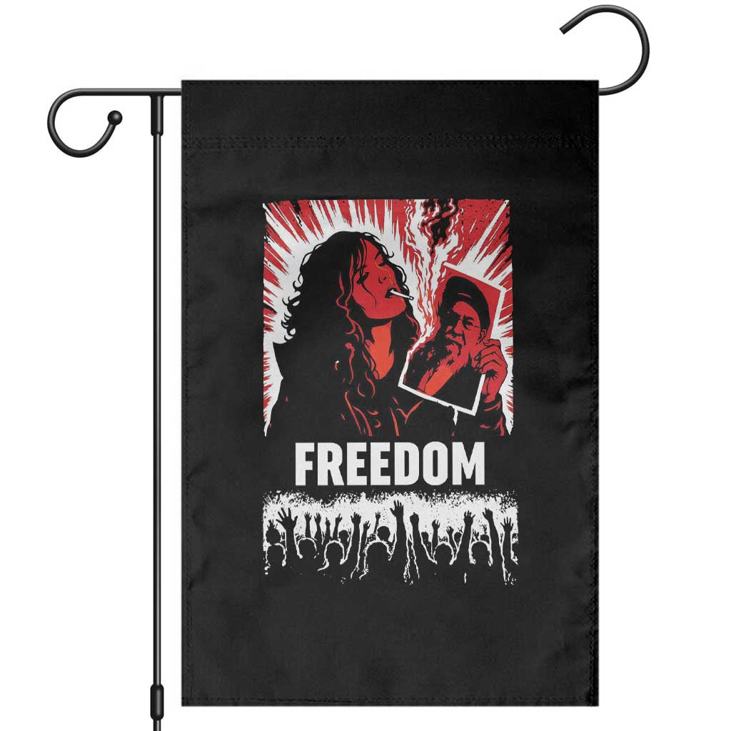 Freedom Iran Women Revolution 2026 Garden Flag Lighting Cigarette with Burning Portrait Graphic