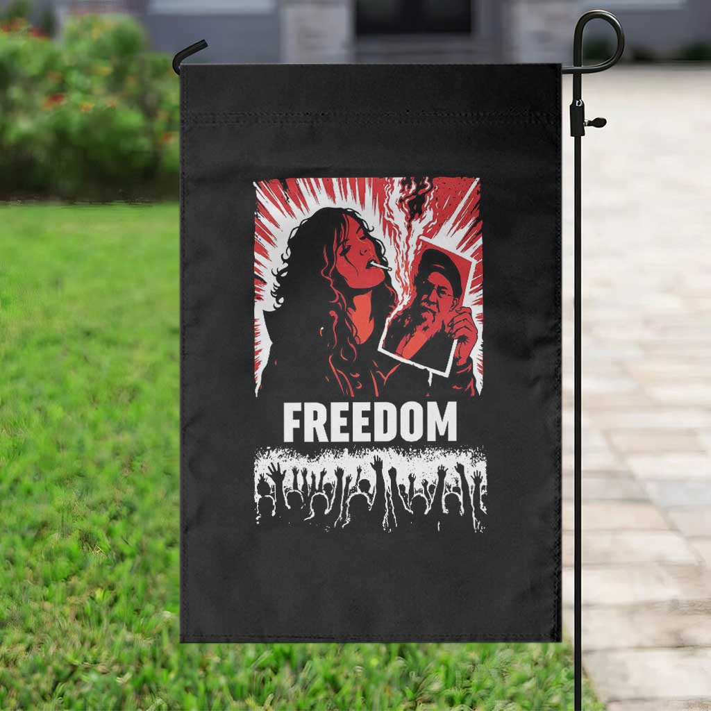 Freedom Iran Women Revolution 2026 Garden Flag Lighting Cigarette with Burning Portrait Graphic