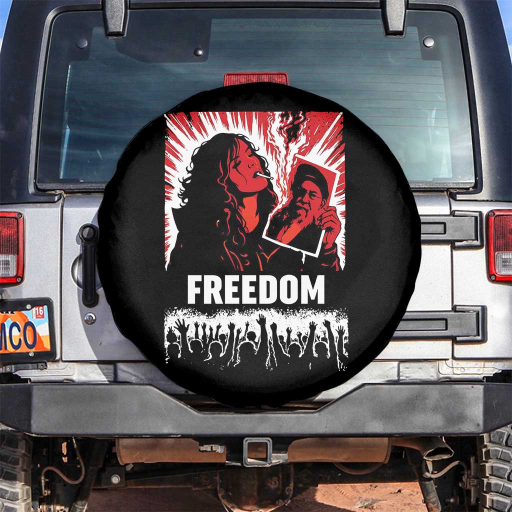 Freedom Iran Women Revolution 2026 Spare Tire Cover Lighting Cigarette with Burning Portrait Graphic