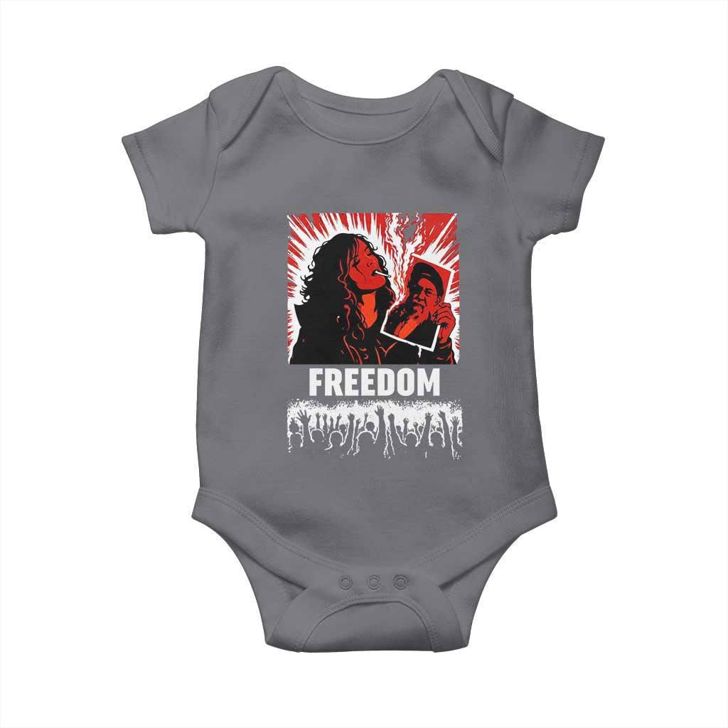 Freedom Iran Women Revolution 2026 Baby Onesie Lighting Cigarette with Burning Portrait Graphic