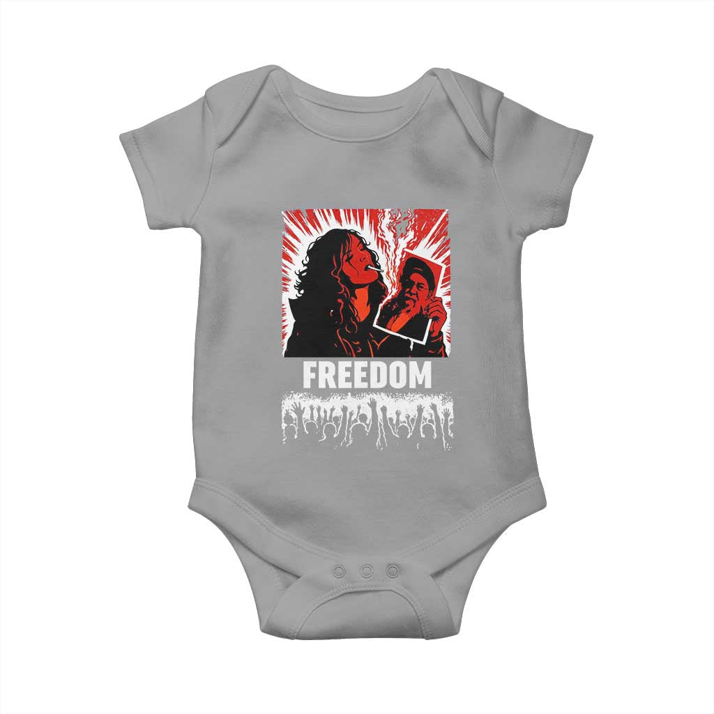 Freedom Iran Women Revolution 2026 Baby Onesie Lighting Cigarette with Burning Portrait Graphic