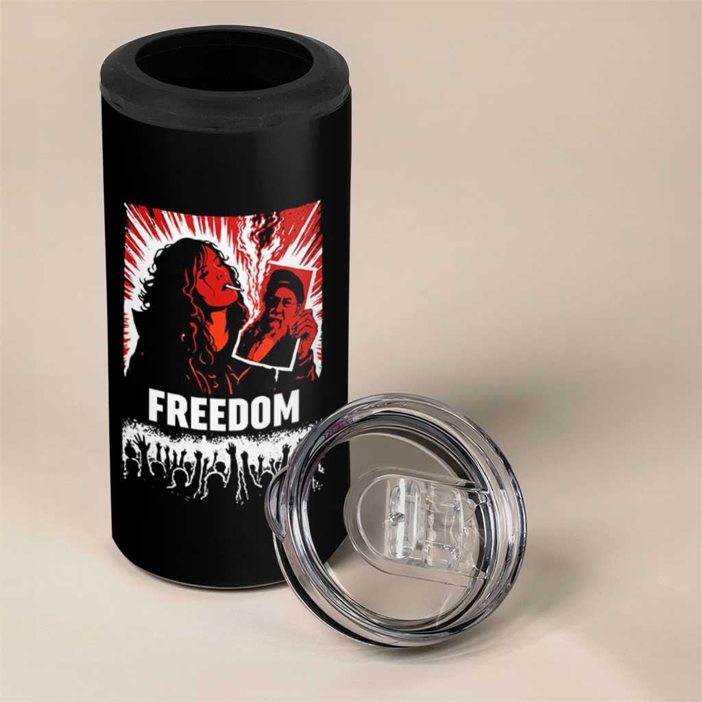 Freedom Iran Women Revolution 2026 4 in 1 Can Cooler Tumbler Lighting Cigarette with Burning Portrait Graphic