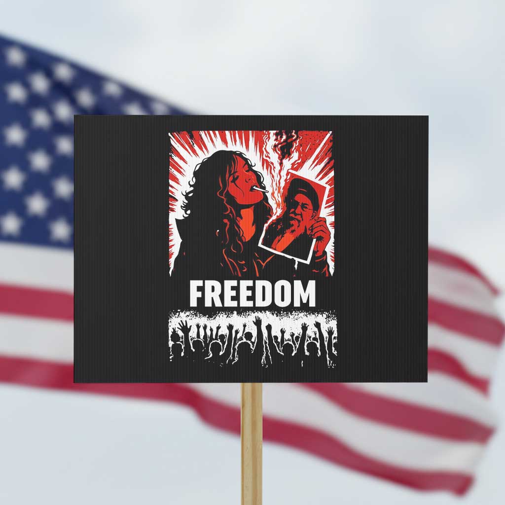 Freedom Iran Women Revolution 2026 Protest Sign Lighting Cigarette with Burning Portrait Graphic