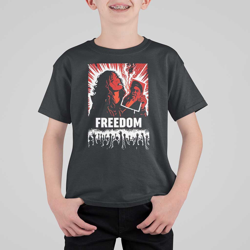 Freedom Iran Women Revolution 2026 T Shirt For Kid Lighting Cigarette with Burning Portrait Graphic