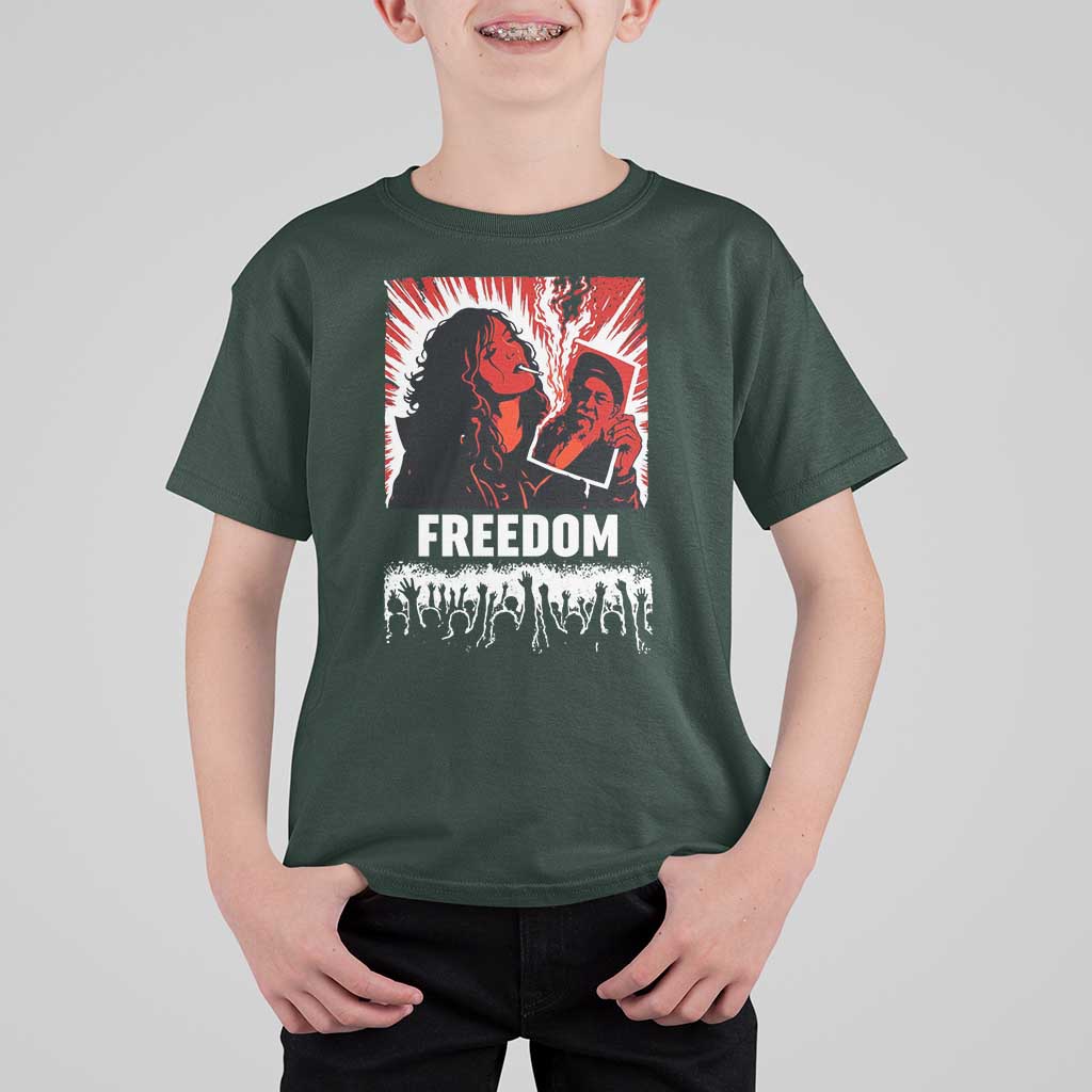Freedom Iran Women Revolution 2026 T Shirt For Kid Lighting Cigarette with Burning Portrait Graphic