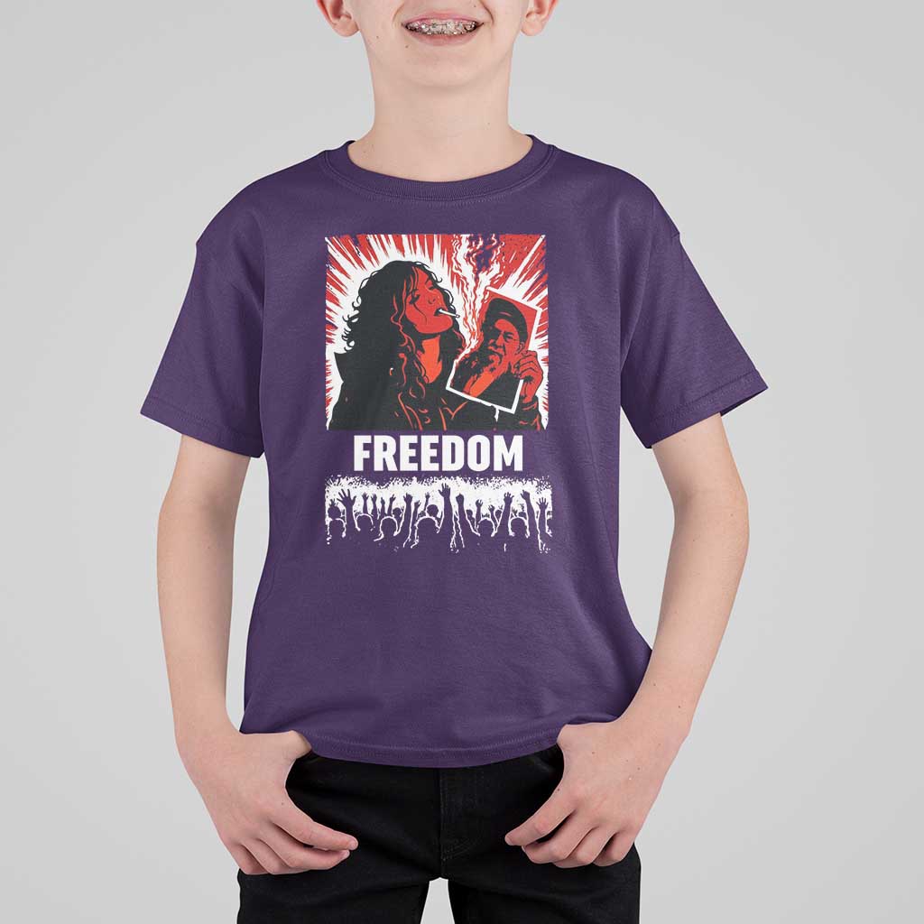Freedom Iran Women Revolution 2026 T Shirt For Kid Lighting Cigarette with Burning Portrait Graphic