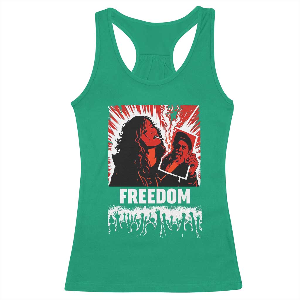 Freedom Iran Women Revolution 2026 Racerback Tank Top Lighting Cigarette with Burning Portrait Graphic