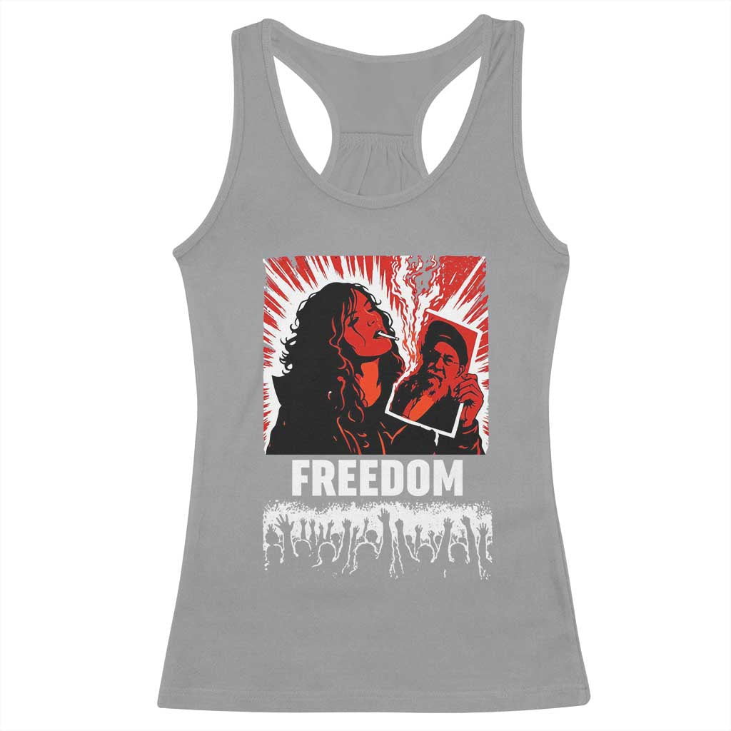 Freedom Iran Women Revolution 2026 Racerback Tank Top Lighting Cigarette with Burning Portrait Graphic
