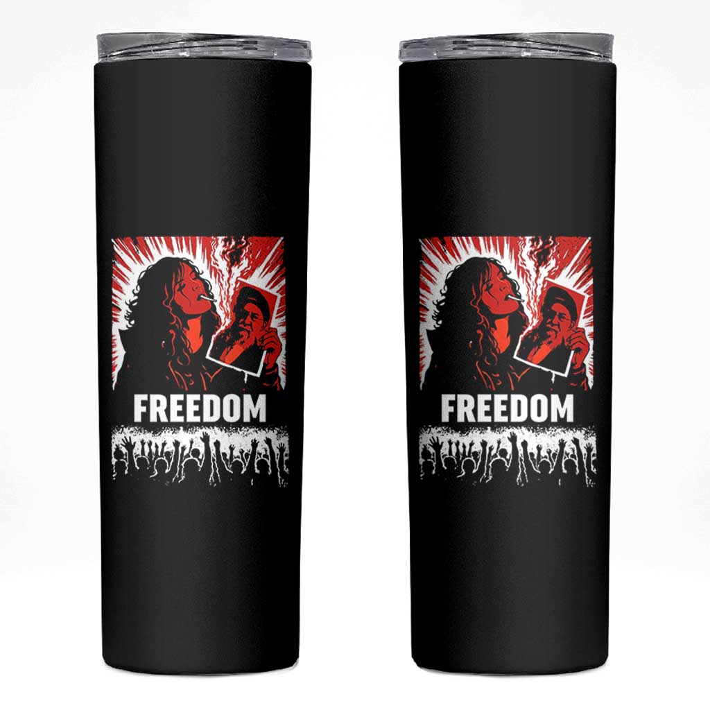 Freedom Iran Women Revolution 2026 Skinny Tumbler Lighting Cigarette with Burning Portrait Graphic