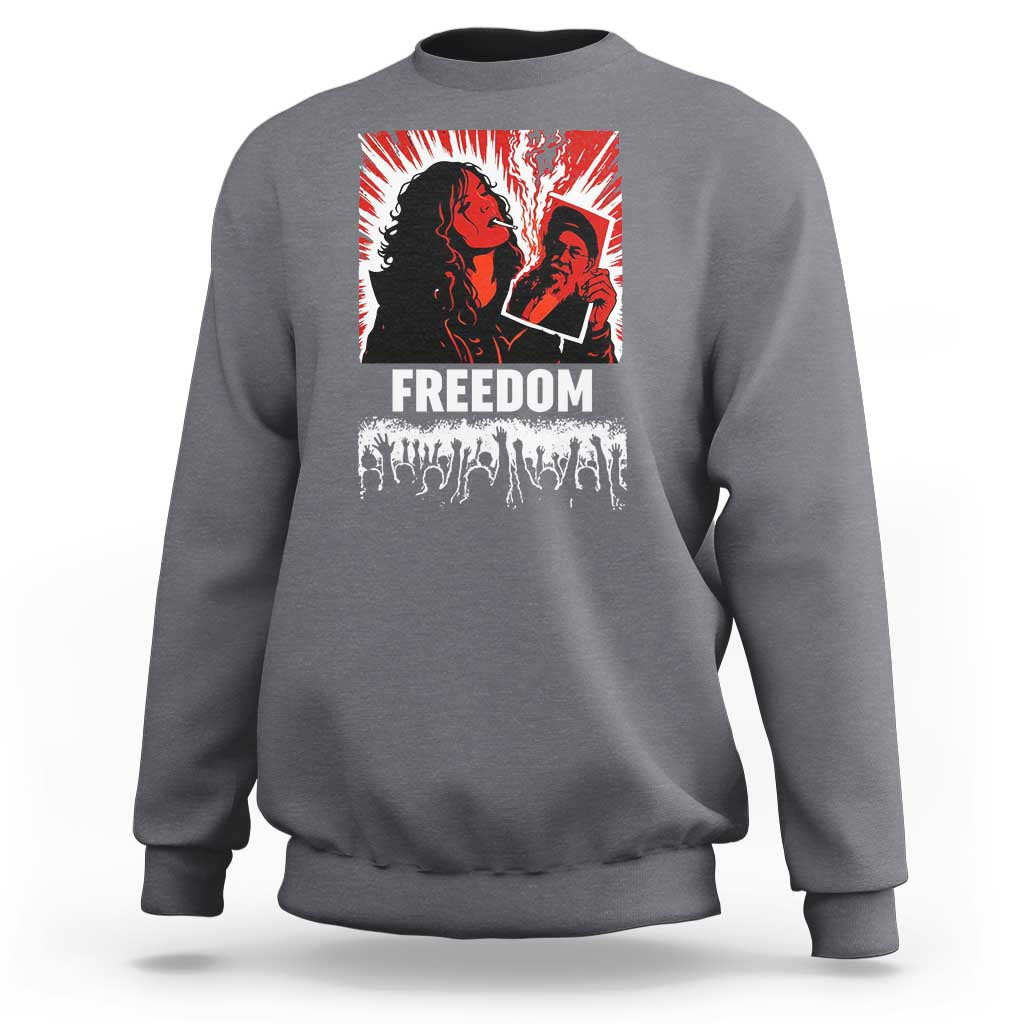 Freedom Iran Women Revolution 2026 Sweatshirt Lighting Cigarette with Burning Portrait Graphic