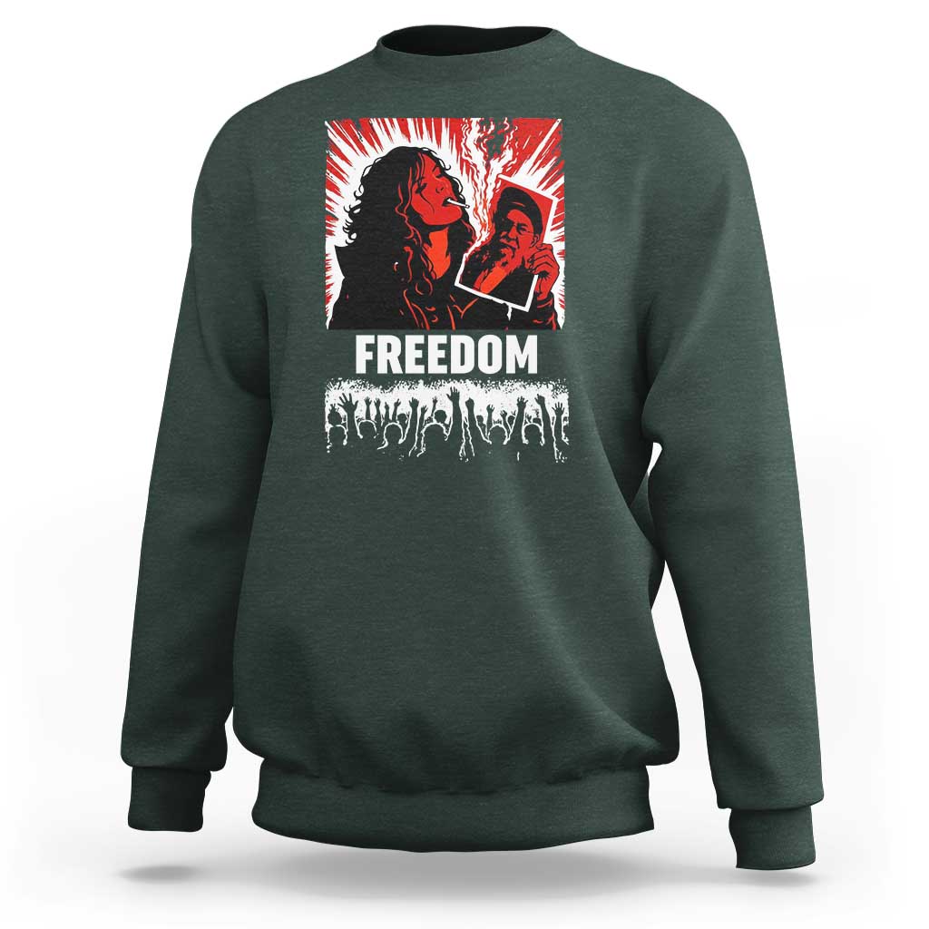 Freedom Iran Women Revolution 2026 Sweatshirt Lighting Cigarette with Burning Portrait Graphic