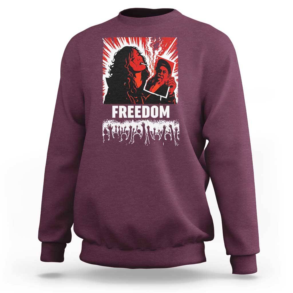 Freedom Iran Women Revolution 2026 Sweatshirt Lighting Cigarette with Burning Portrait Graphic