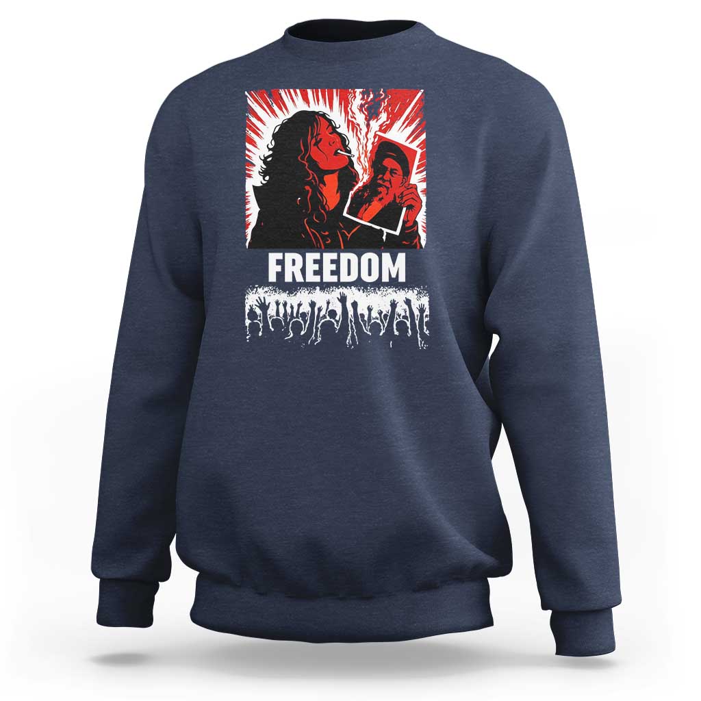 Freedom Iran Women Revolution 2026 Sweatshirt Lighting Cigarette with Burning Portrait Graphic