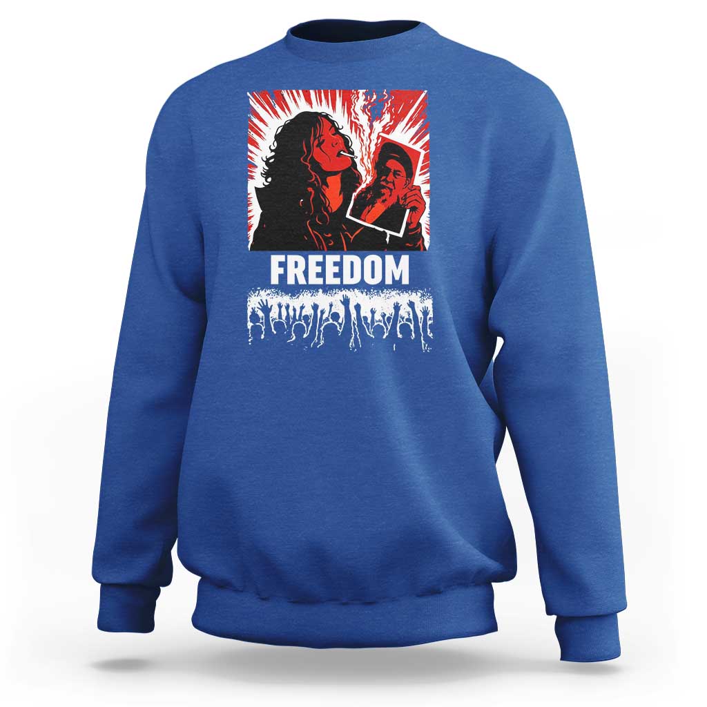 Freedom Iran Women Revolution 2026 Sweatshirt Lighting Cigarette with Burning Portrait Graphic