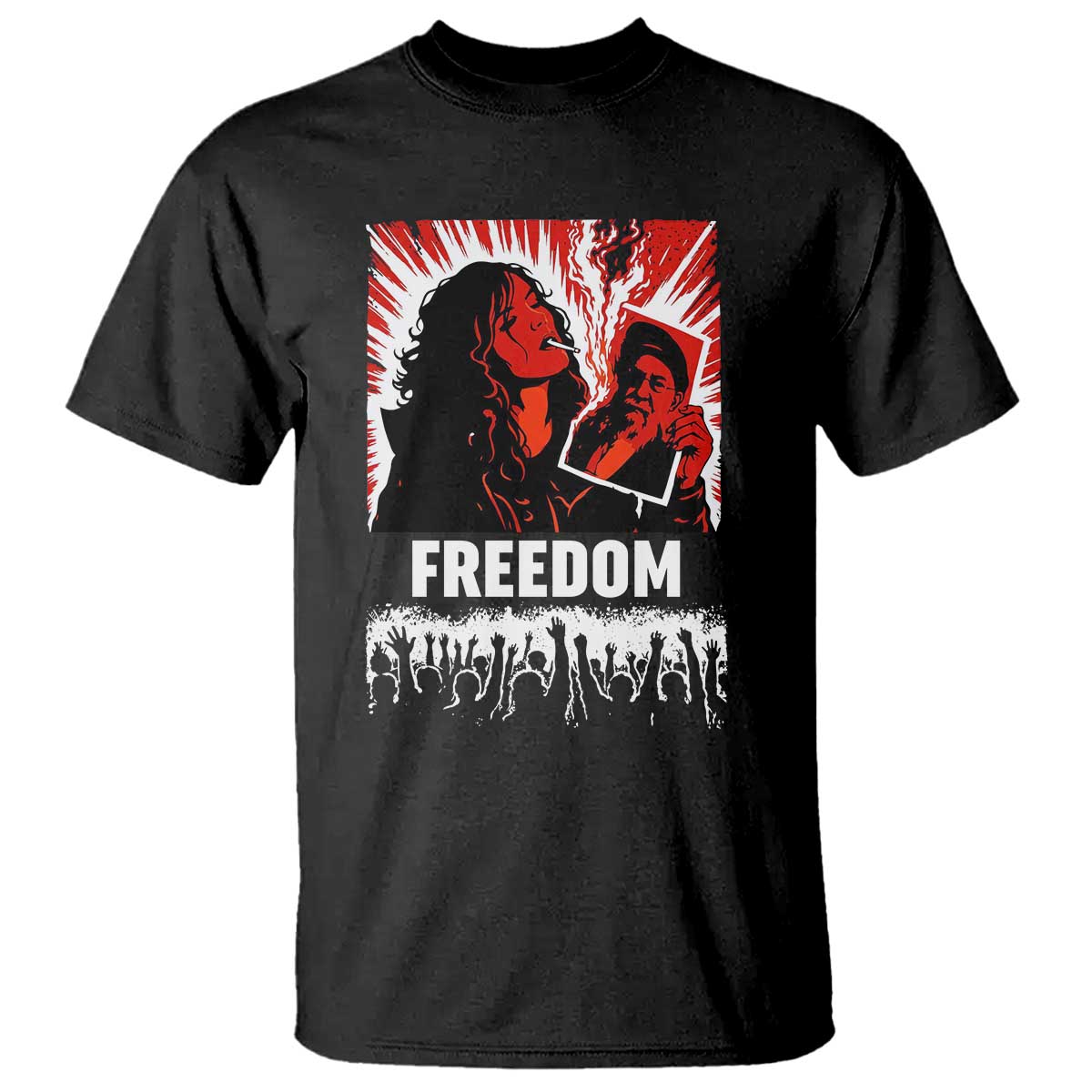 Freedom Iran Women Revolution 2026 T Shirt Lighting Cigarette with Burning Portrait Graphic