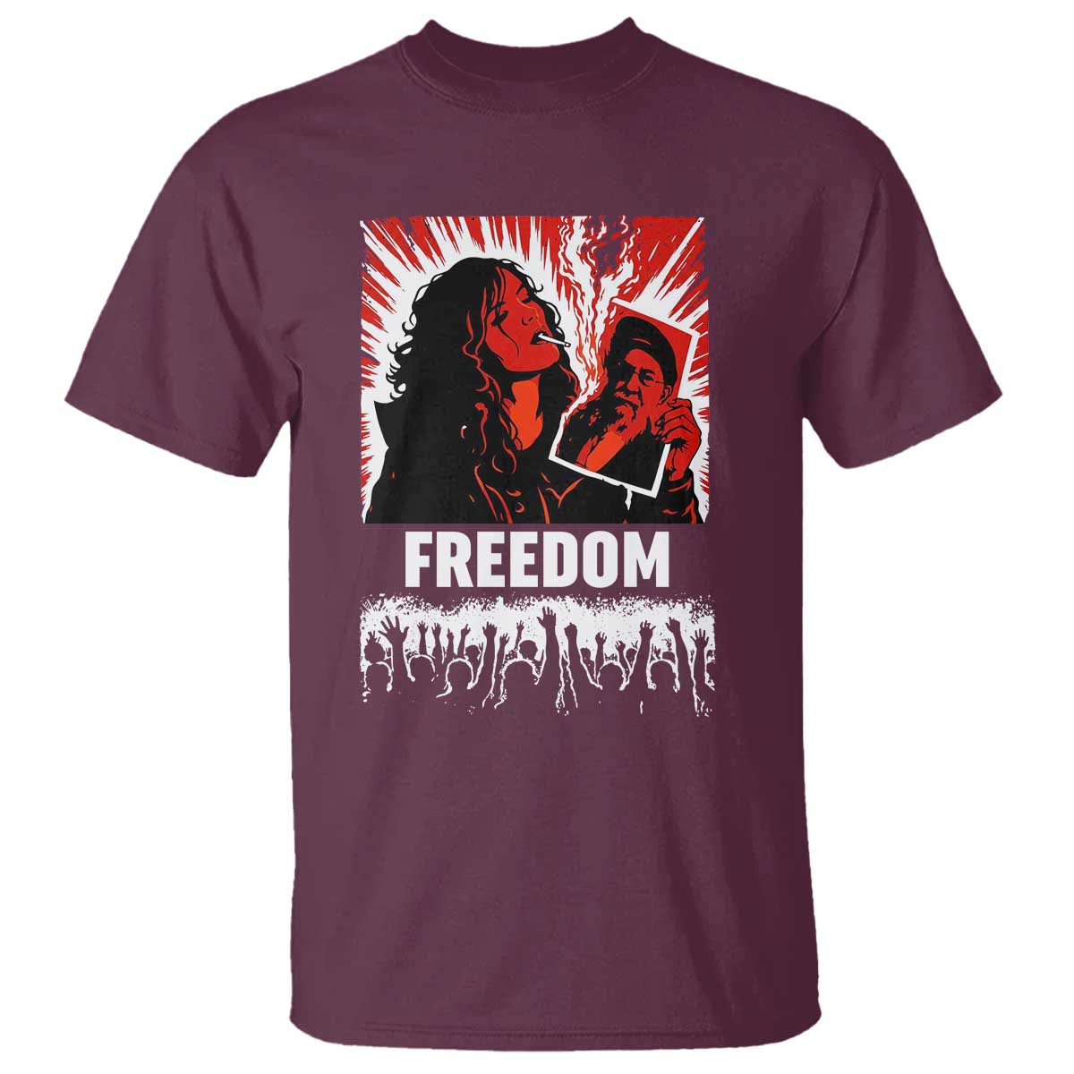 Freedom Iran Women Revolution 2026 T Shirt Lighting Cigarette with Burning Portrait Graphic
