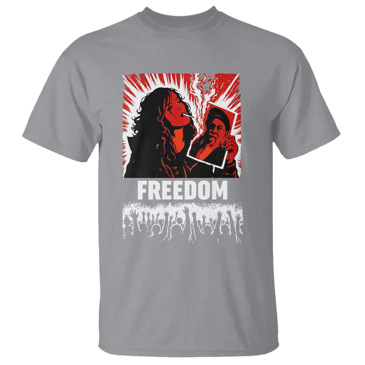 Freedom Iran Women Revolution 2026 T Shirt Lighting Cigarette with Burning Portrait Graphic