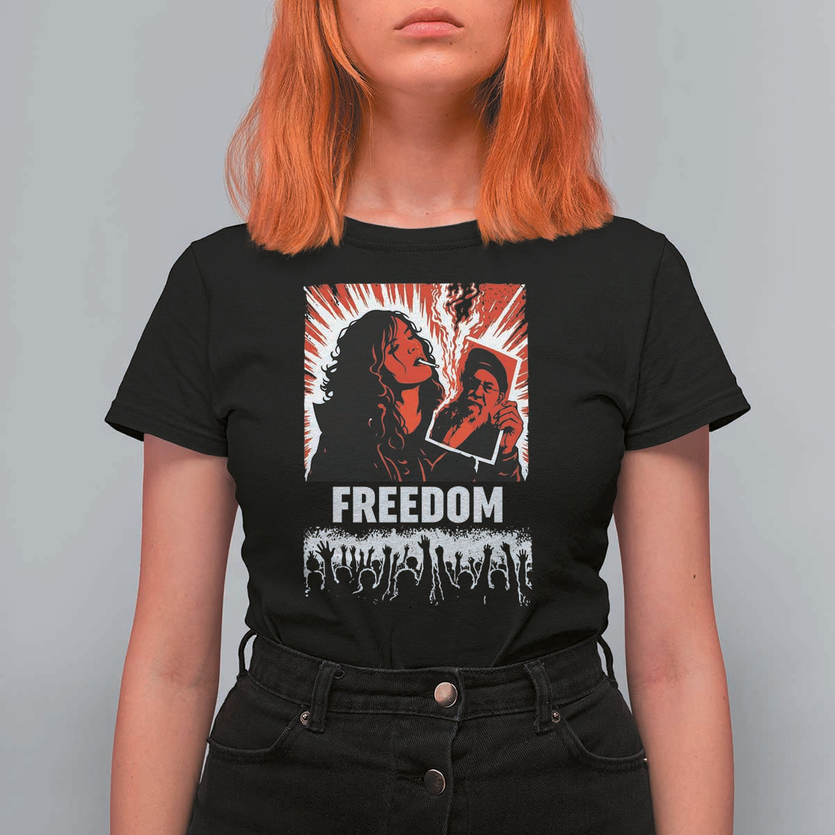 Freedom Iran Women Revolution 2026 T Shirt For Women Lighting Cigarette with Burning Portrait Graphic