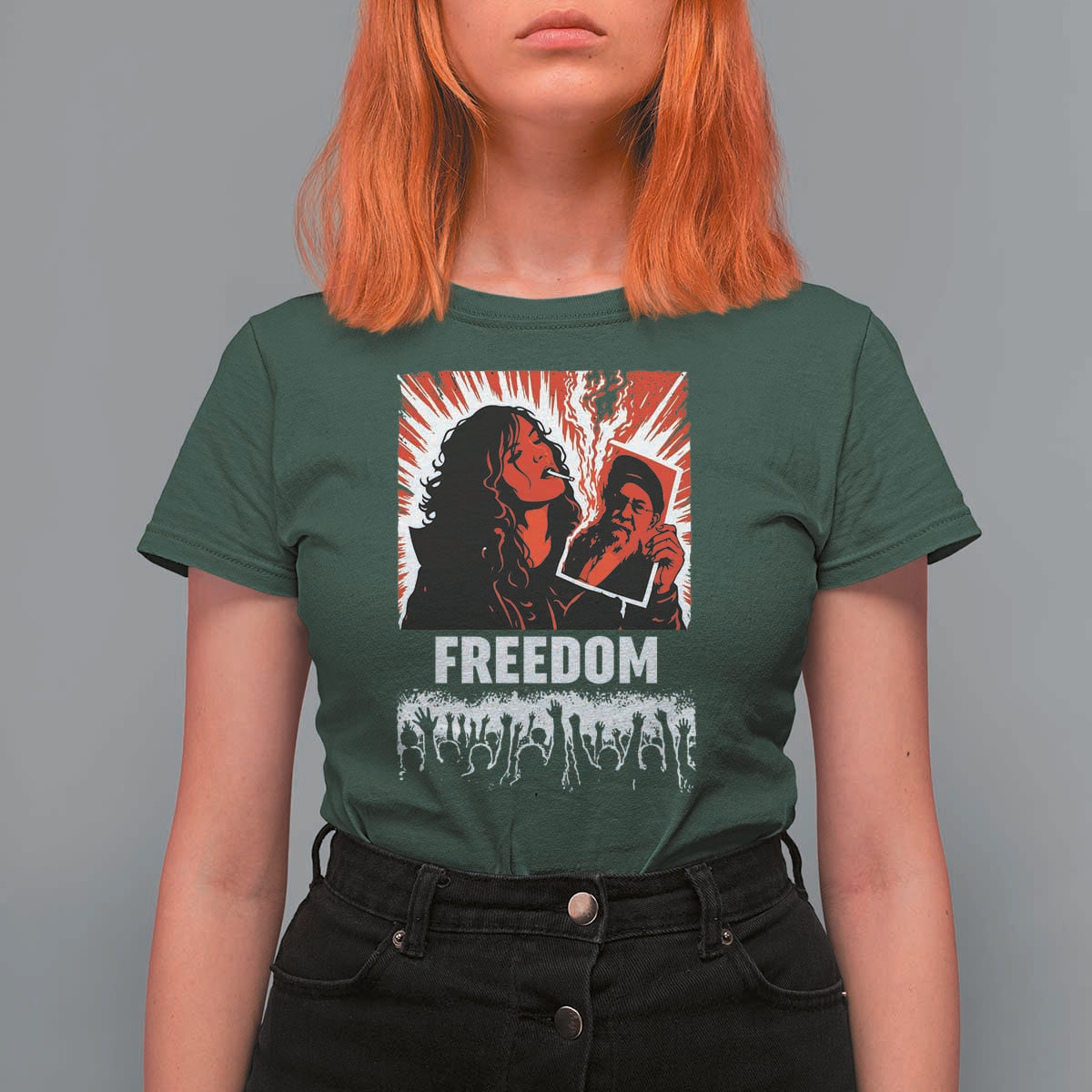 Freedom Iran Women Revolution 2026 T Shirt For Women Lighting Cigarette with Burning Portrait Graphic