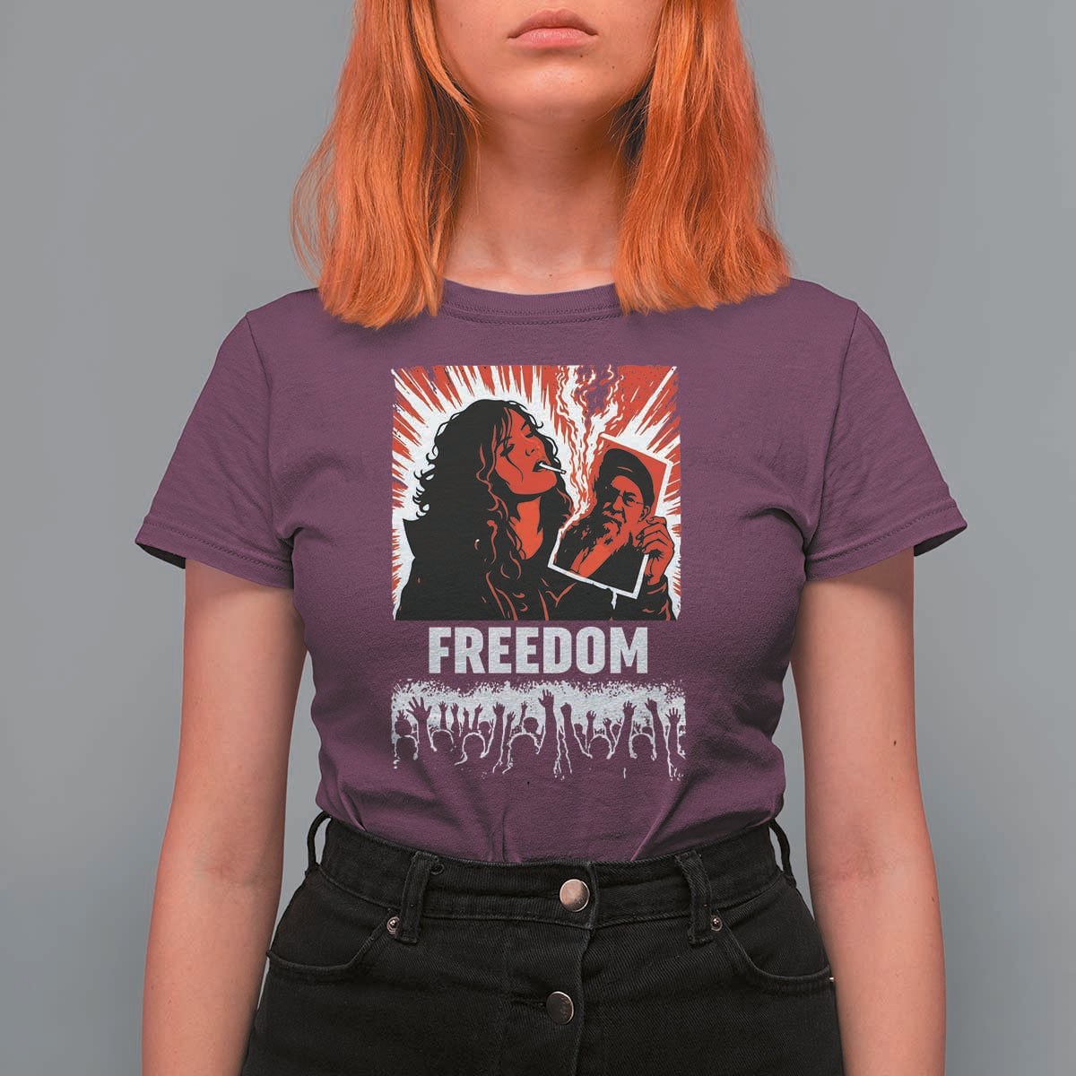 Freedom Iran Women Revolution 2026 T Shirt For Women Lighting Cigarette with Burning Portrait Graphic