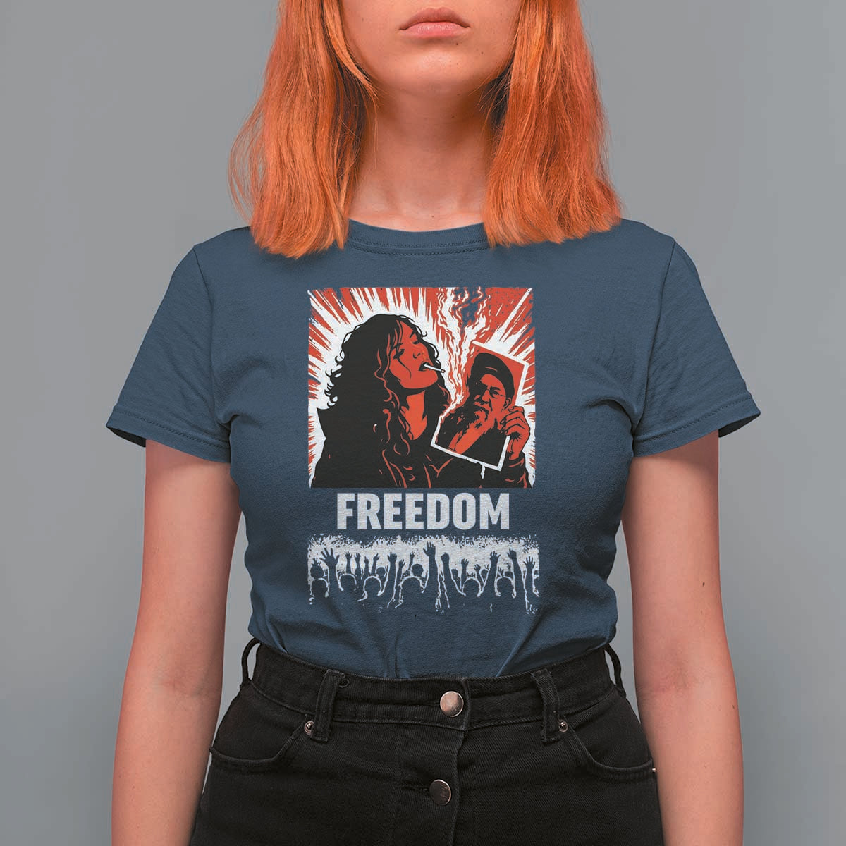Freedom Iran Women Revolution 2026 T Shirt For Women Lighting Cigarette with Burning Portrait Graphic