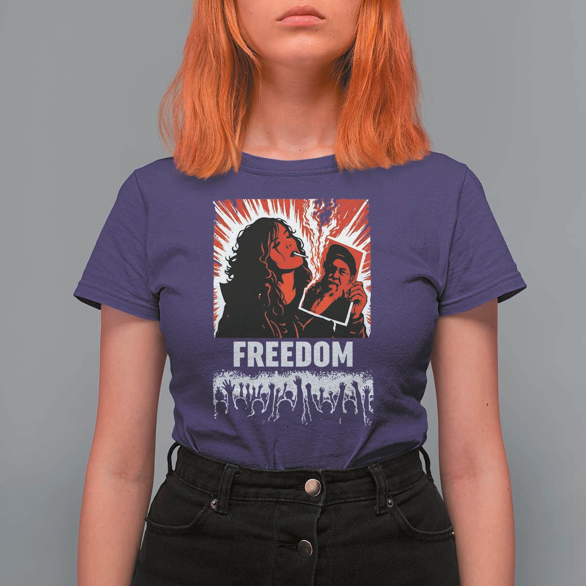 Freedom Iran Women Revolution 2026 T Shirt For Women Lighting Cigarette with Burning Portrait Graphic