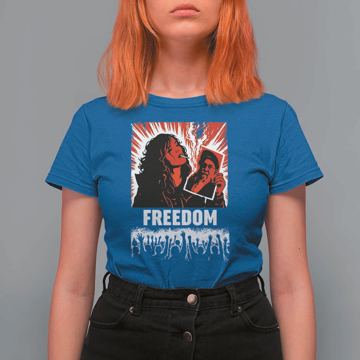 Freedom Iran Women Revolution 2026 T Shirt For Women Lighting Cigarette with Burning Portrait Graphic