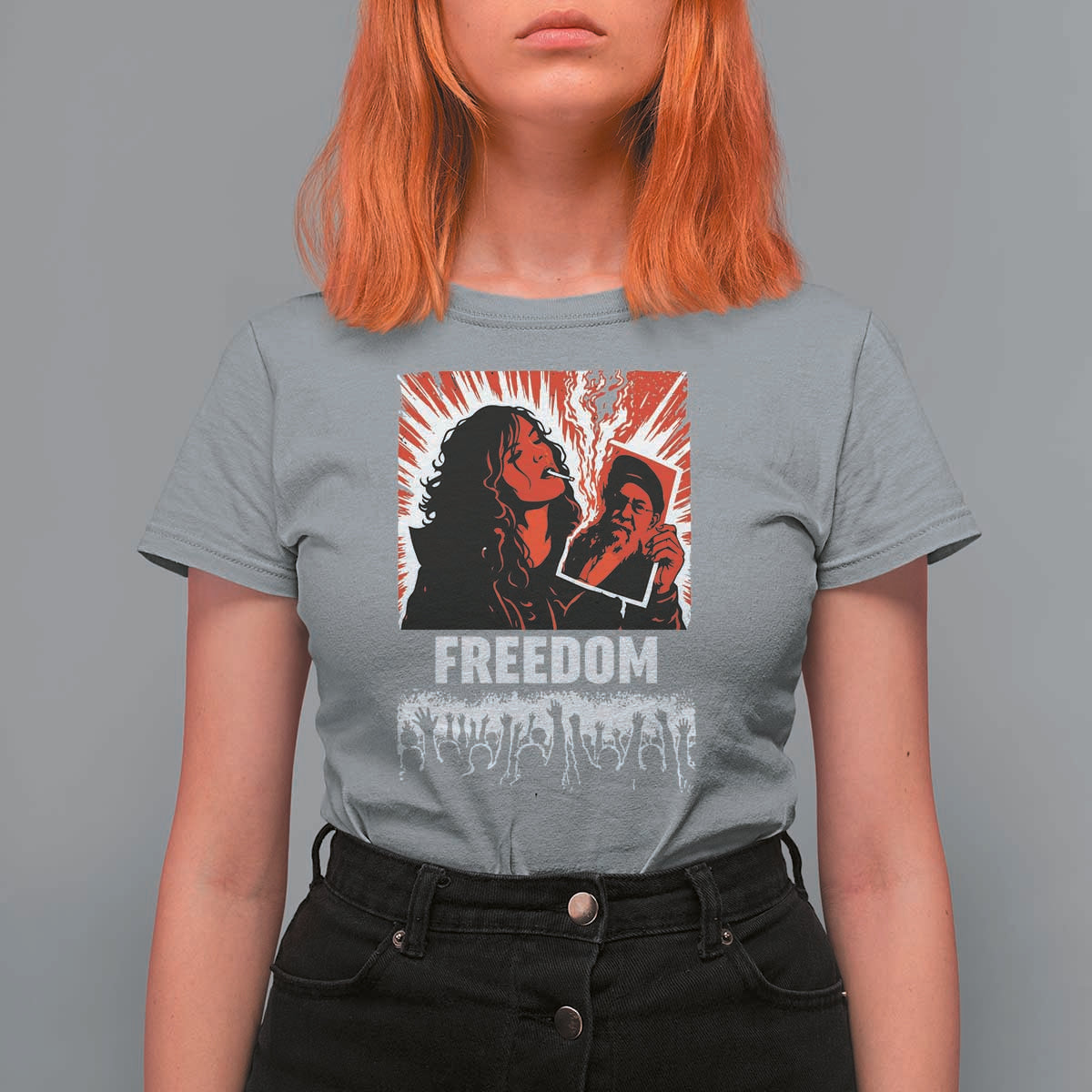 Freedom Iran Women Revolution 2026 T Shirt For Women Lighting Cigarette with Burning Portrait Graphic