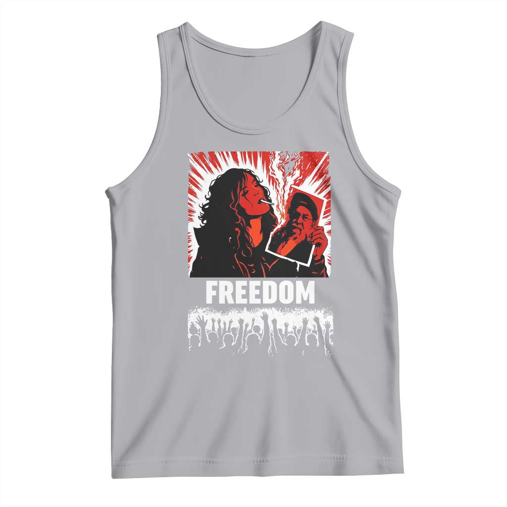 Freedom Iran Women Revolution 2026 Tank Top Lighting Cigarette with Burning Portrait Graphic