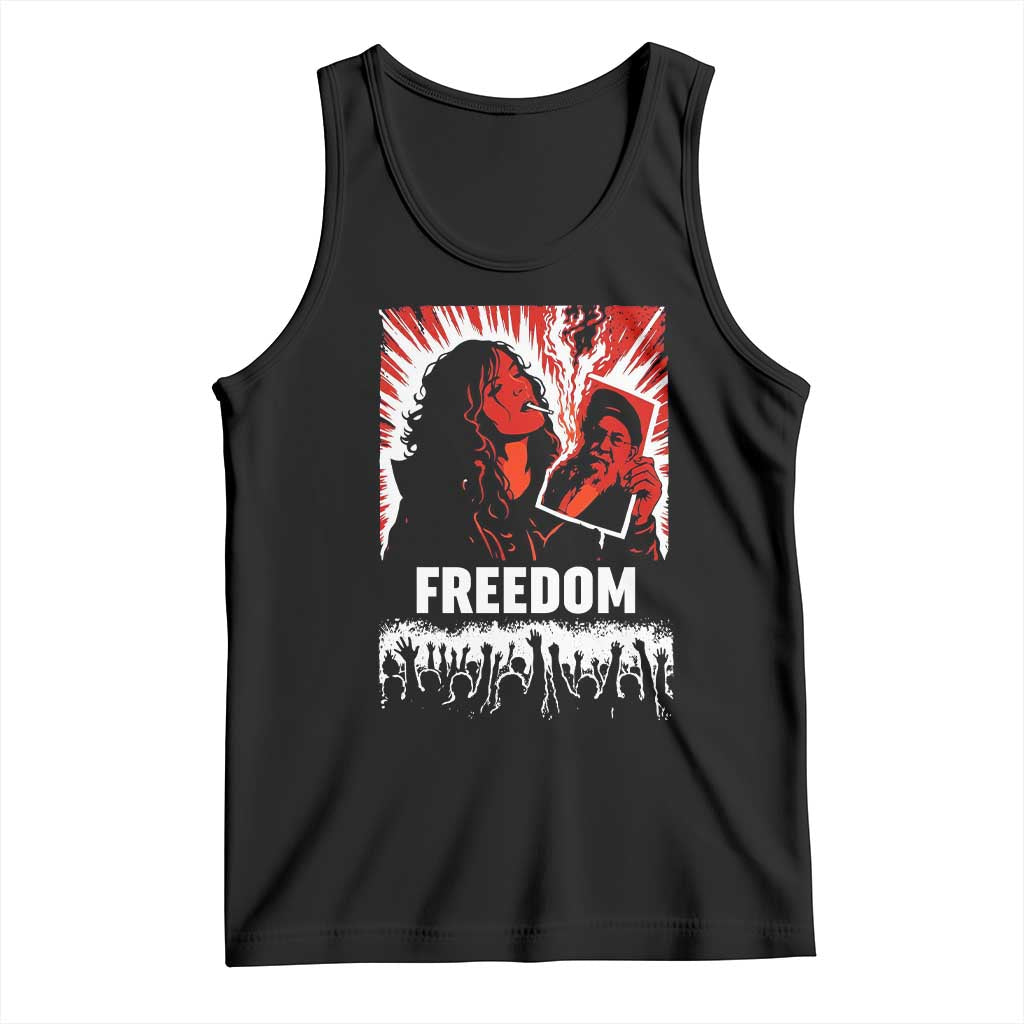 Freedom Iran Women Revolution 2026 Tank Top Lighting Cigarette with Burning Portrait Graphic