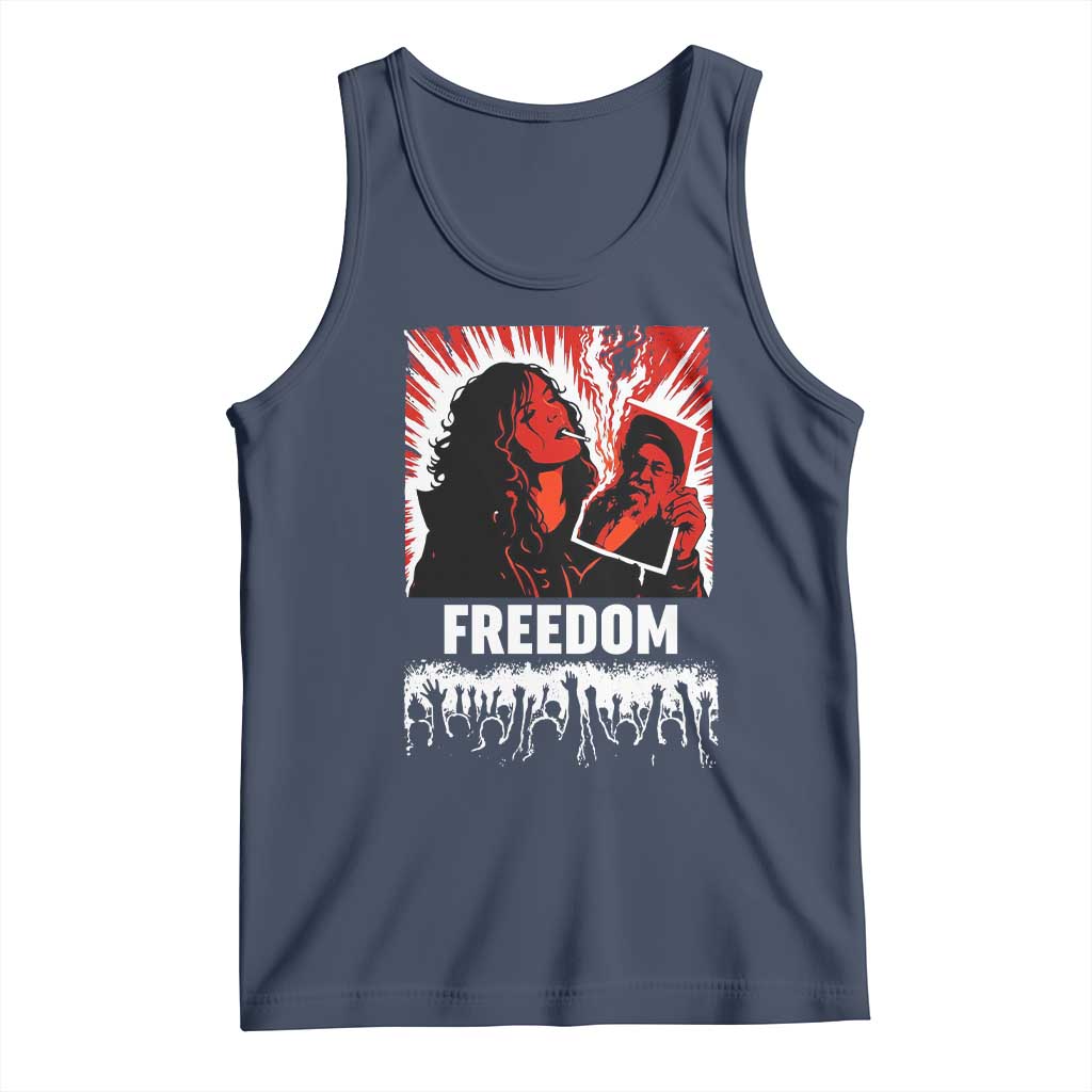 Freedom Iran Women Revolution 2026 Tank Top Lighting Cigarette with Burning Portrait Graphic