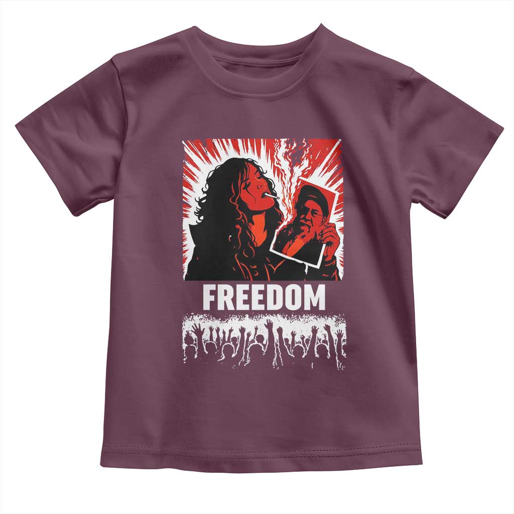 Freedom Iran Women Revolution 2026 Toddler T Shirt Lighting Cigarette with Burning Portrait Graphic